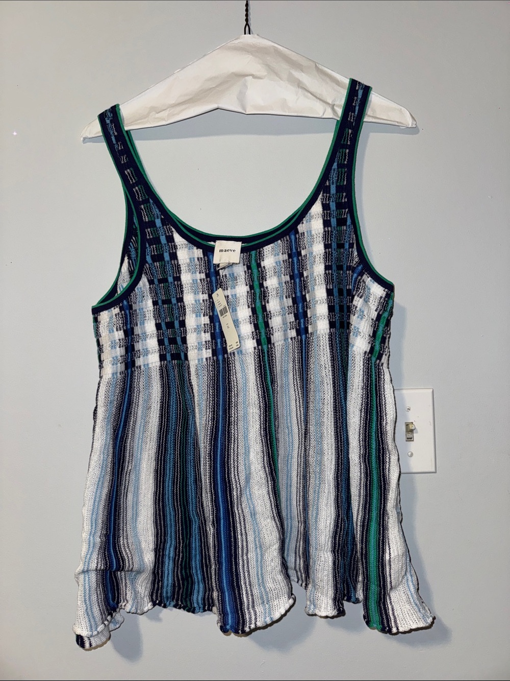 Maeve Striped Knit Scoop Tank - Blue, Navy & Green